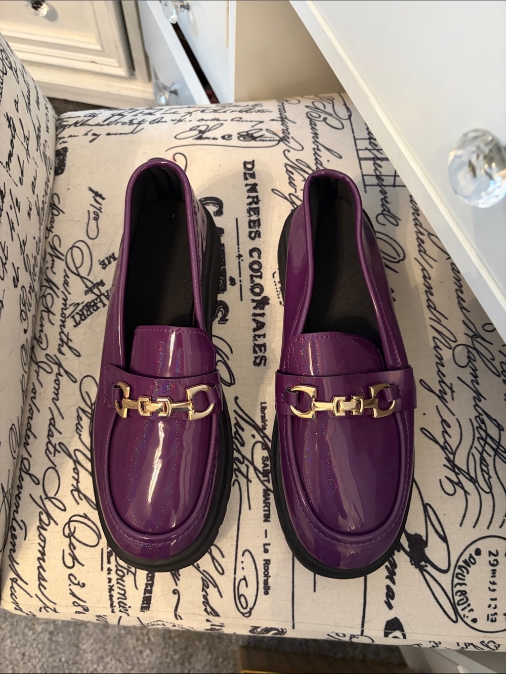 Style & Co. Purple Patent Loafers with Gold Chain